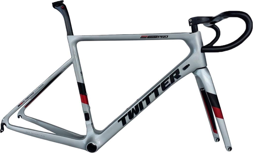 Cuadro  TWITTER Ruta STEALTHpro carbon 450mm p/horquillas c/trinche-pilar-timón-pistas trinche/centro-abrazadera-cobertores silver/red