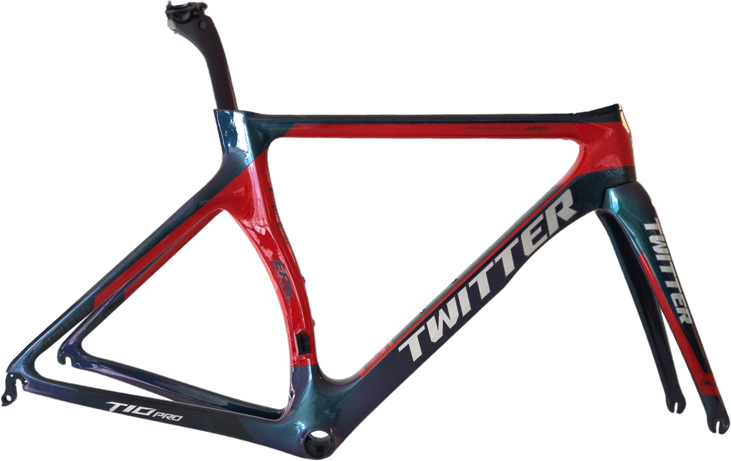 Cuadro TWITTER Ruta T10pro carbon 480mm c/trinche-pilar-pistas trinche/centro-abrazadera red holographic